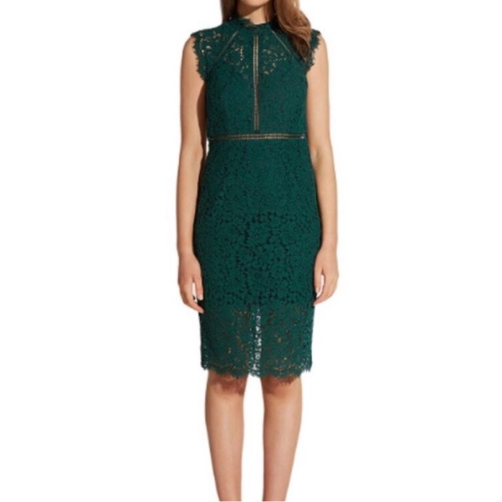 Bardot Green Sheath Midi Dress with Cap Sleeves